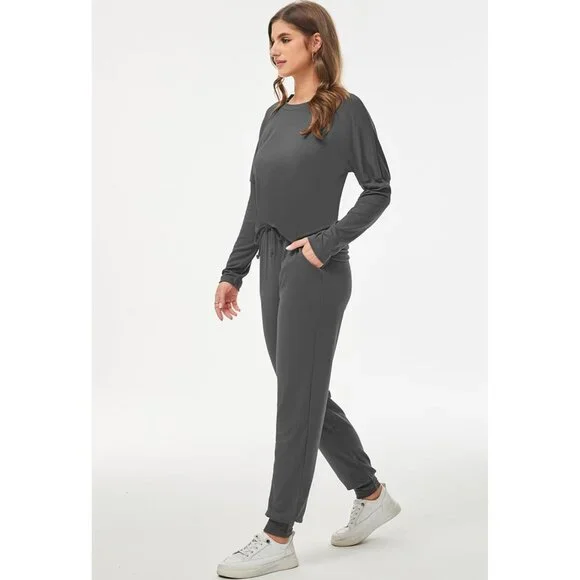 Elevate Your Style: Women's 2 Piece Casual Tracksuit in Dark Grey - Size Large - Picture 5 of 7